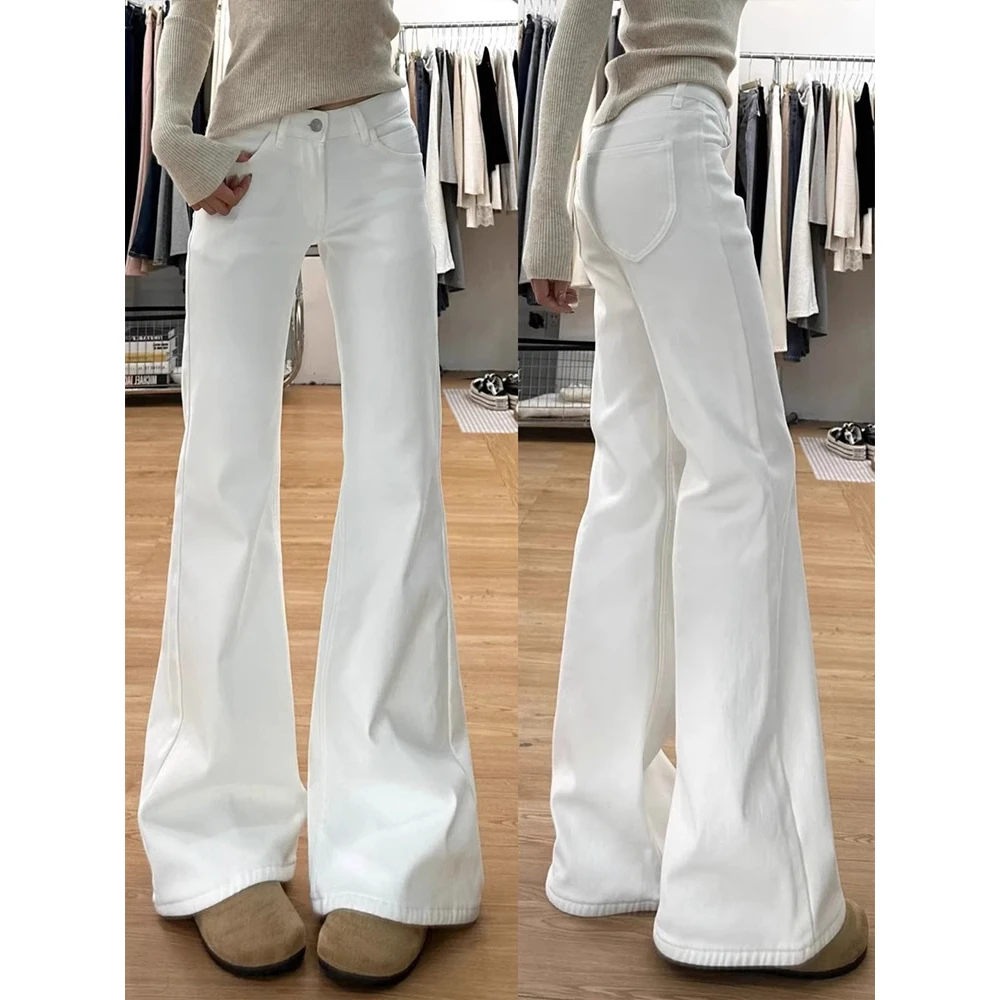 白色微喇牛仔裤女2025秋季新款阔腿宽松高腰显瘦不贴腿喇叭裤子