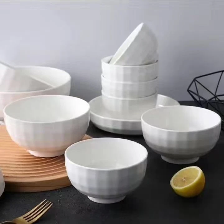 4.5英寸纯白石纹米饭碗10只装