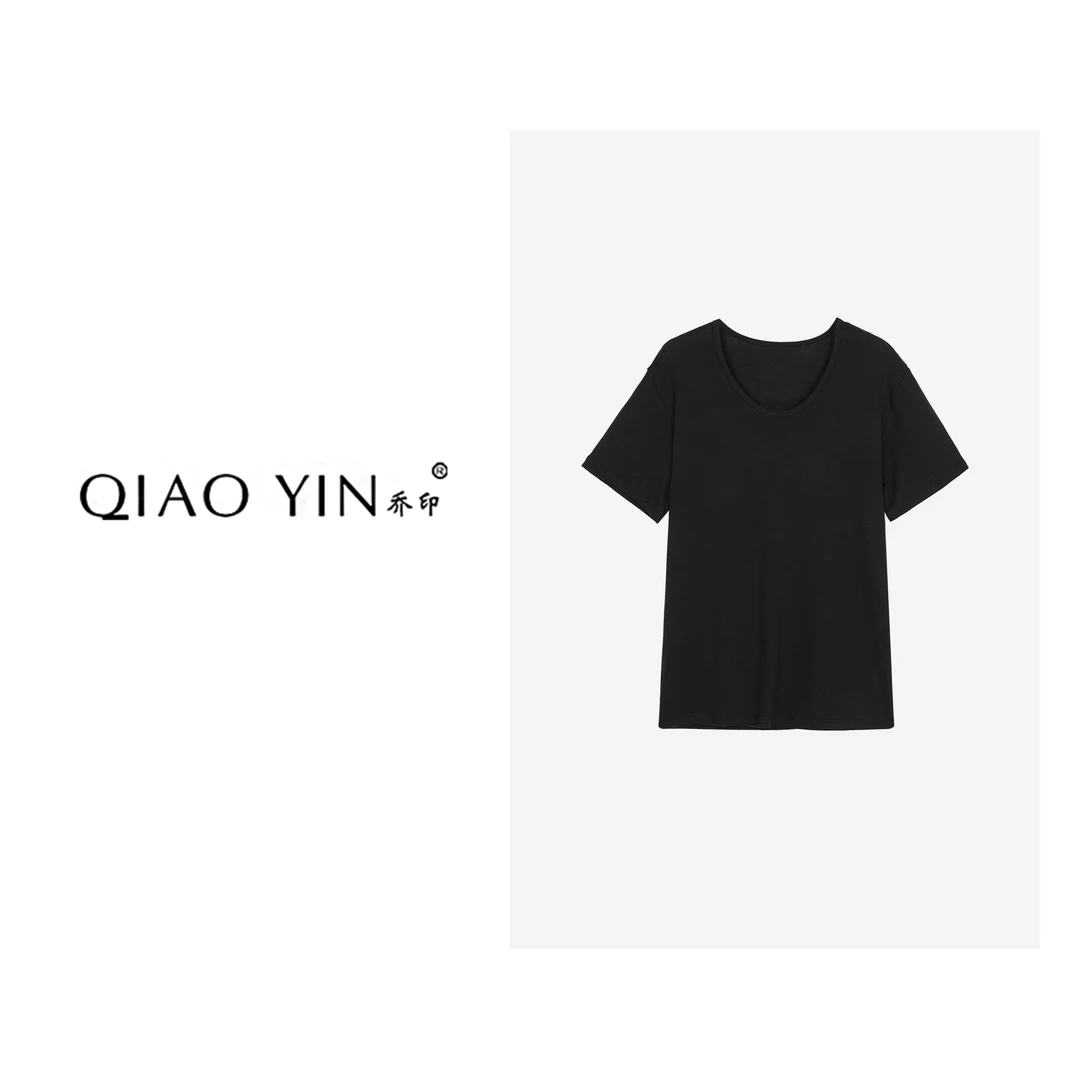 QIAO YIN“T恤”时尚休闲简约宽松纯色圆领夏季QY26990