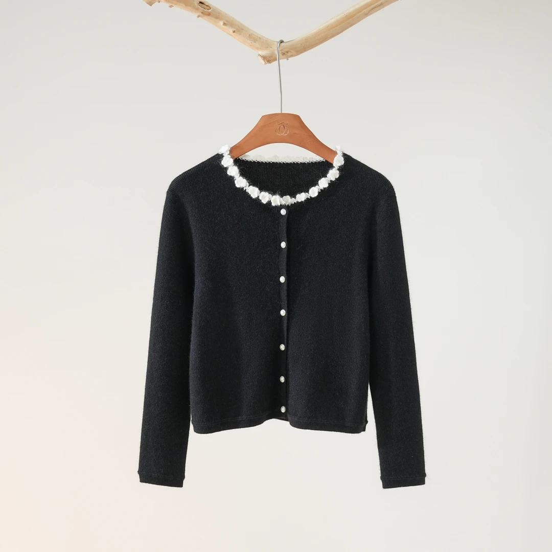 西子/【小花毛衣】浣熊绒羊毛高级轻奢手钩花边针织衫/MSHJ141