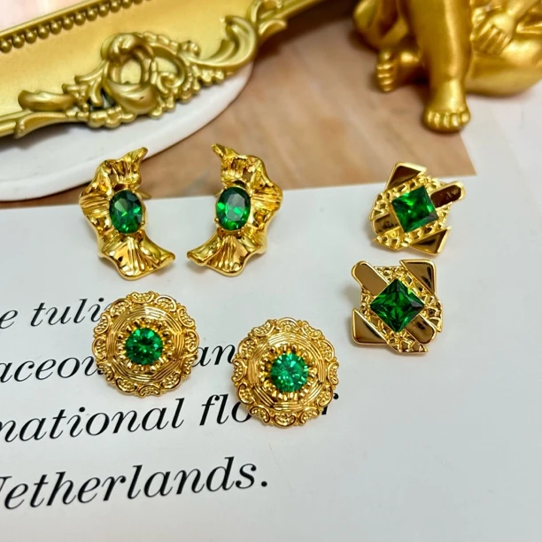 足金999黄金5D无氰时尚硬金气质精美彩色镶嵌简约古风耳针合集6.6