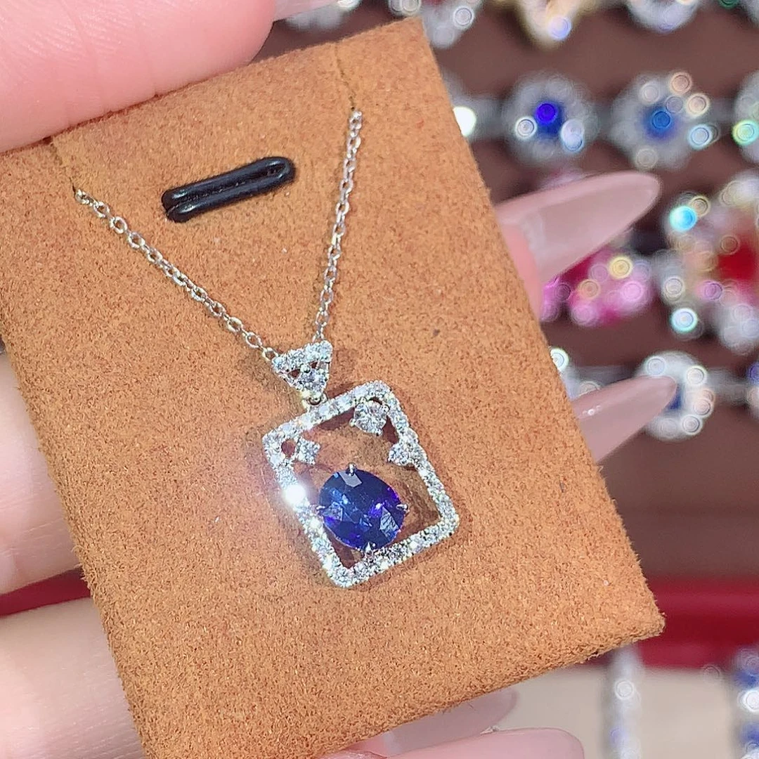项链蓝宝石18K金镶嵌0.7ct/天然宝石/七天无理由