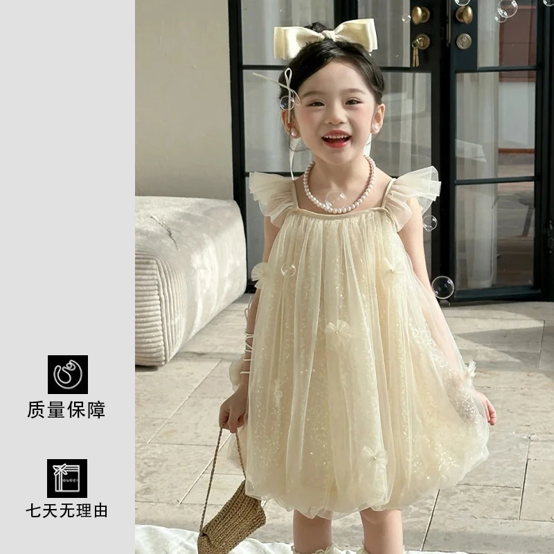 公主裙儿童女童连衣裙花朵飞袖花苞新款儿童连衣裙洋气潮流