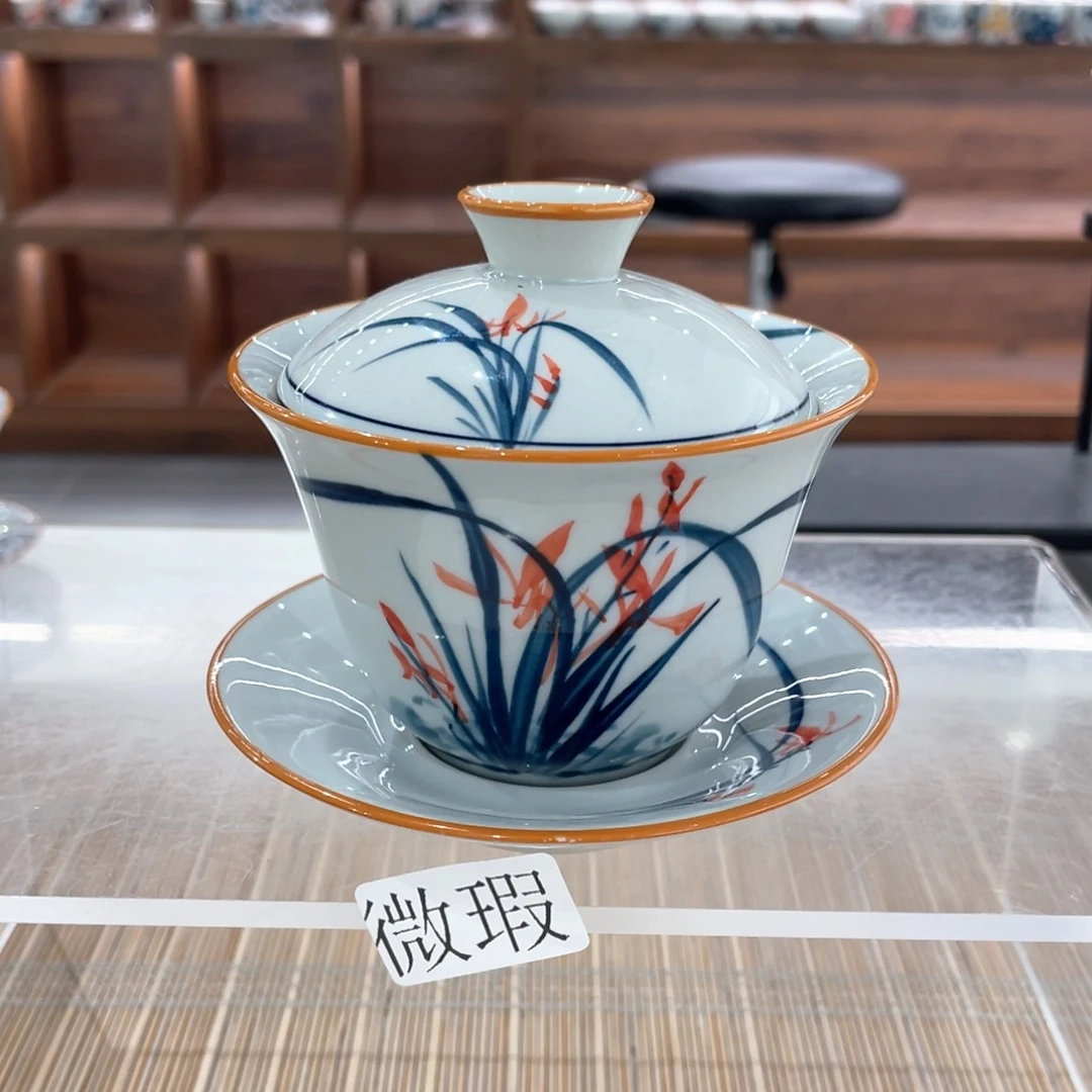 釉下手绘茶具微瑕