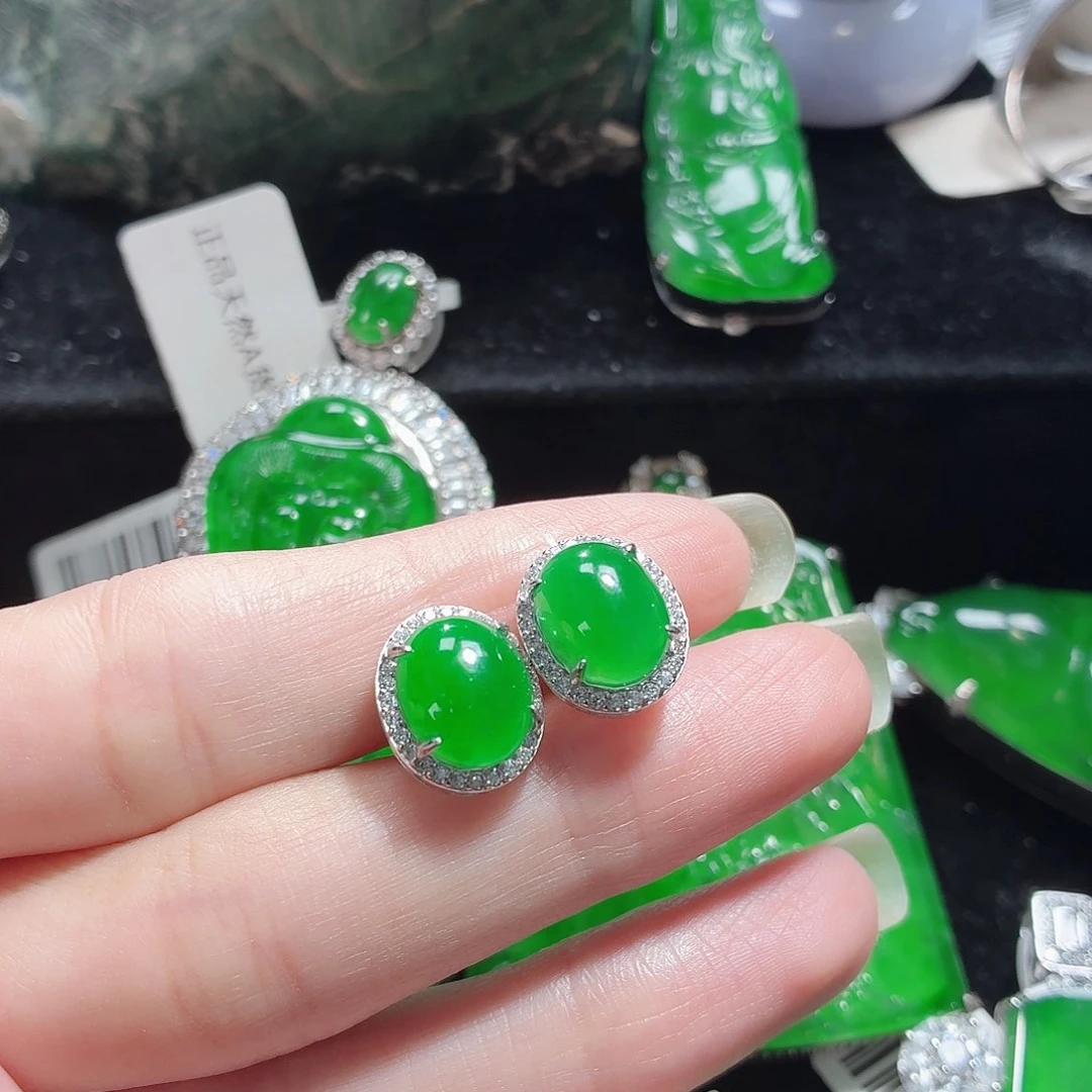 翡翠银S925镶嵌耳饰11