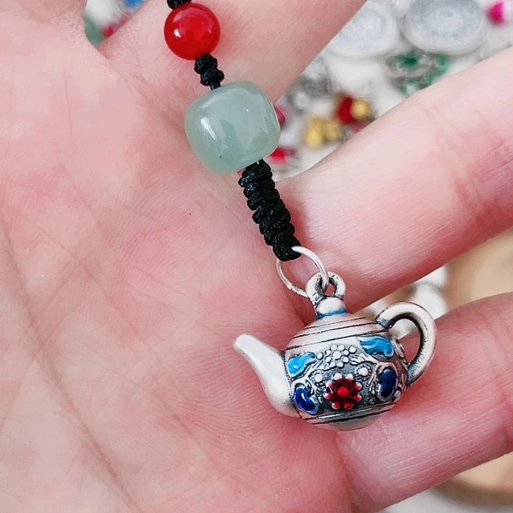 珐琅吊坠足银把把壶