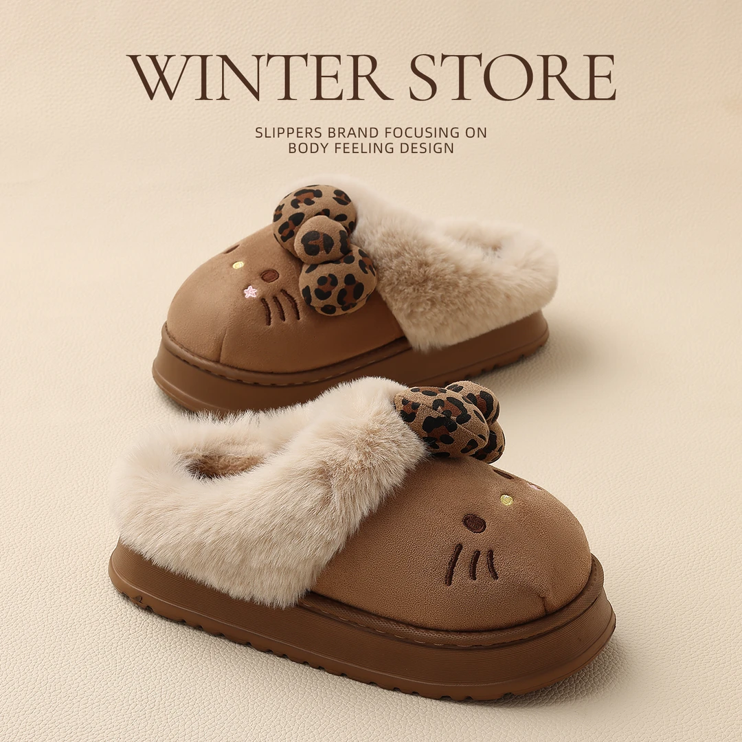 猫力HelloKitty勃肯棉拖鞋女款2025新款秋冬外穿防滑厚底毛绒拖鞋