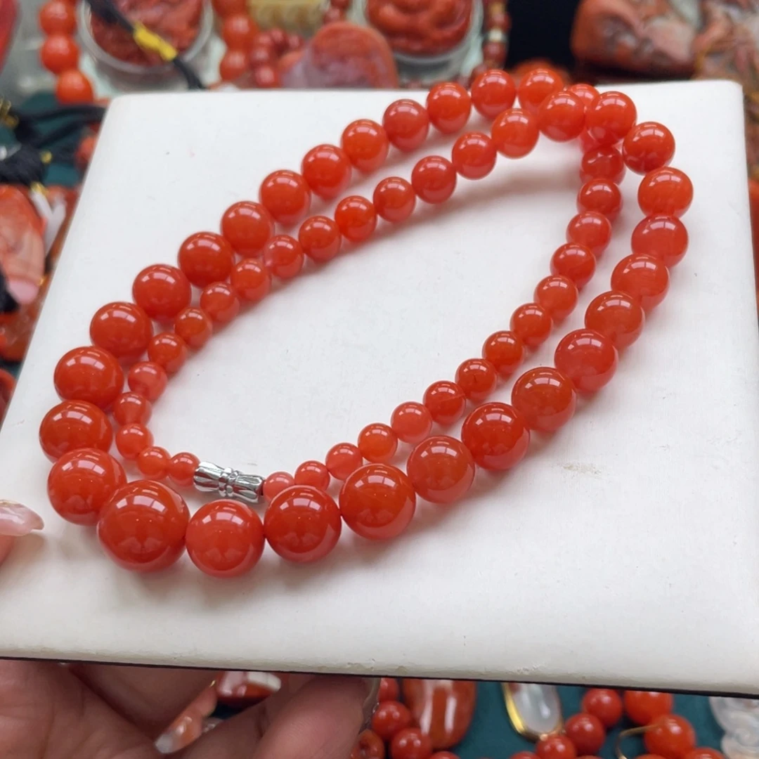 南红玛瑙银S925镶嵌老料保山南红项链