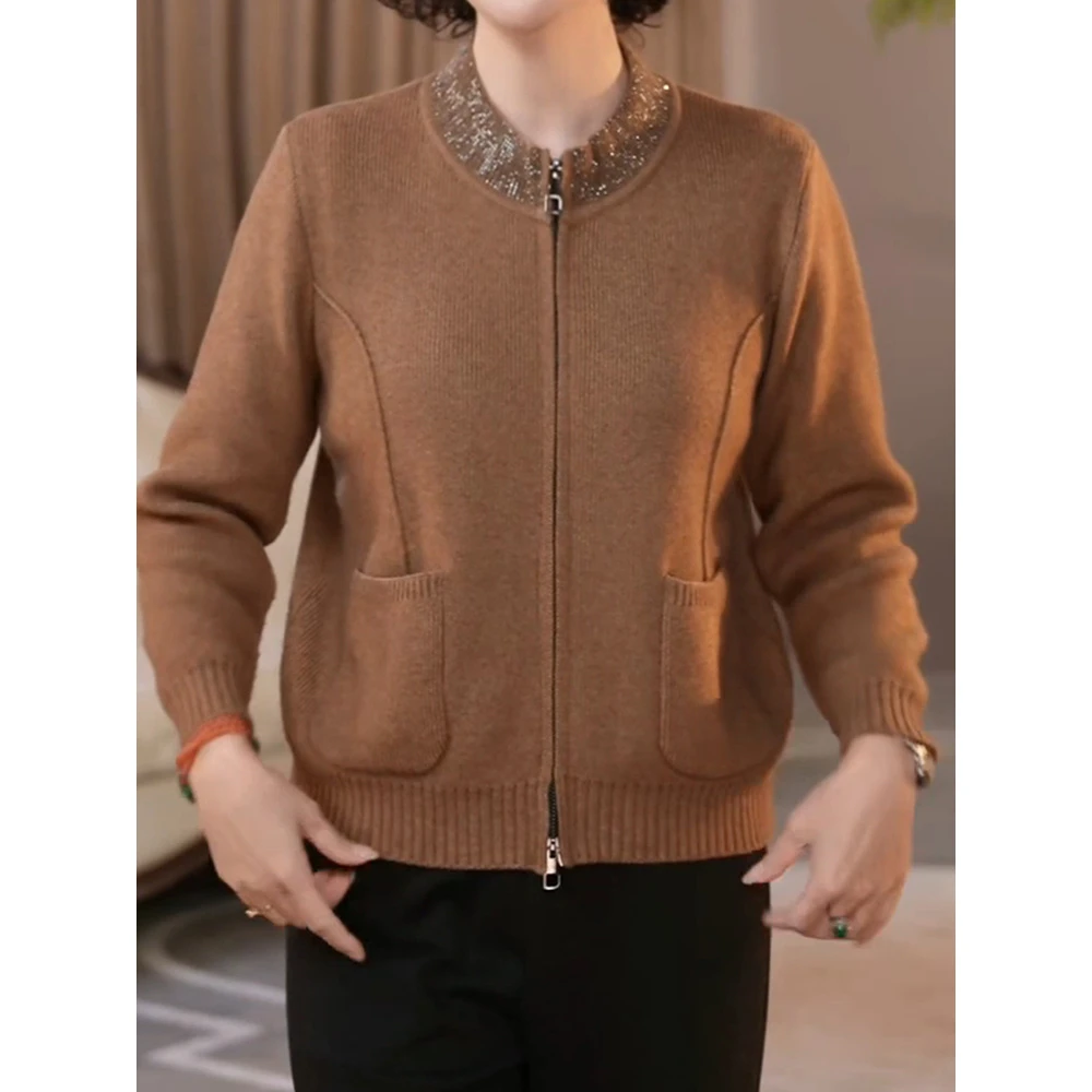 高档洋气双拉链针织衫2025冬新休闲百搭减龄宽松遮肉保暖毛衣外套