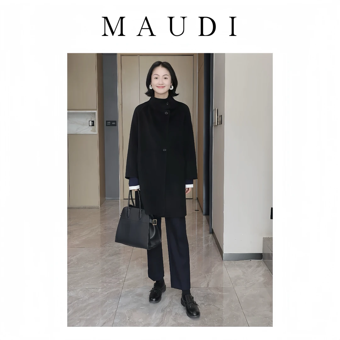 MAUDI大都会博物馆冬款羊绒羊毛气质高级双面呢大衣外套长款8286