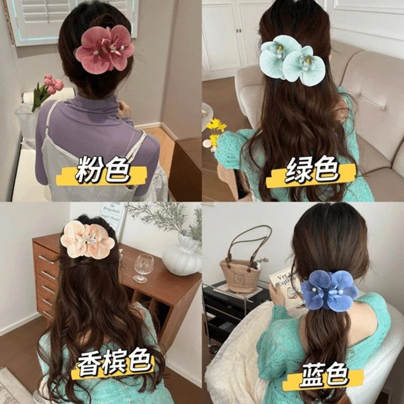 早春欧若风～新款彩色蝴蝶兰甜美花朵仙气侧边夹一字鸭嘴夹发夹d1
