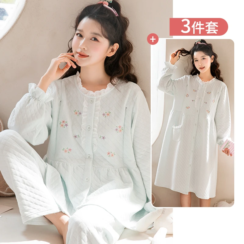 家时光月子服纯棉12-3月穿哺乳服产妇睡衣怀孕期待产睡裙冬季5515
