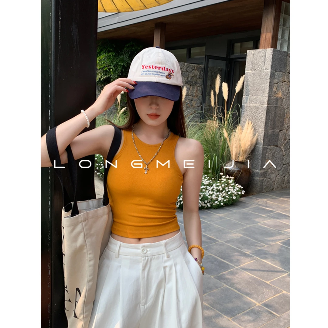 橘色带胸垫工字吊带背心女夏外穿2025新款橙色无袖上衣内搭