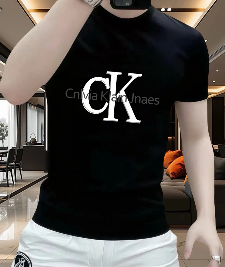 美式重磅弹力短袖T恤男士休闲时尚半截袖圆领微修身潮流印花上衣