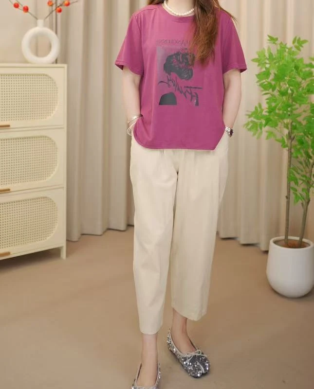 时尚休闲裤女2025夏季新款高腰宽松显瘦小个子水洗棉束脚裤裤