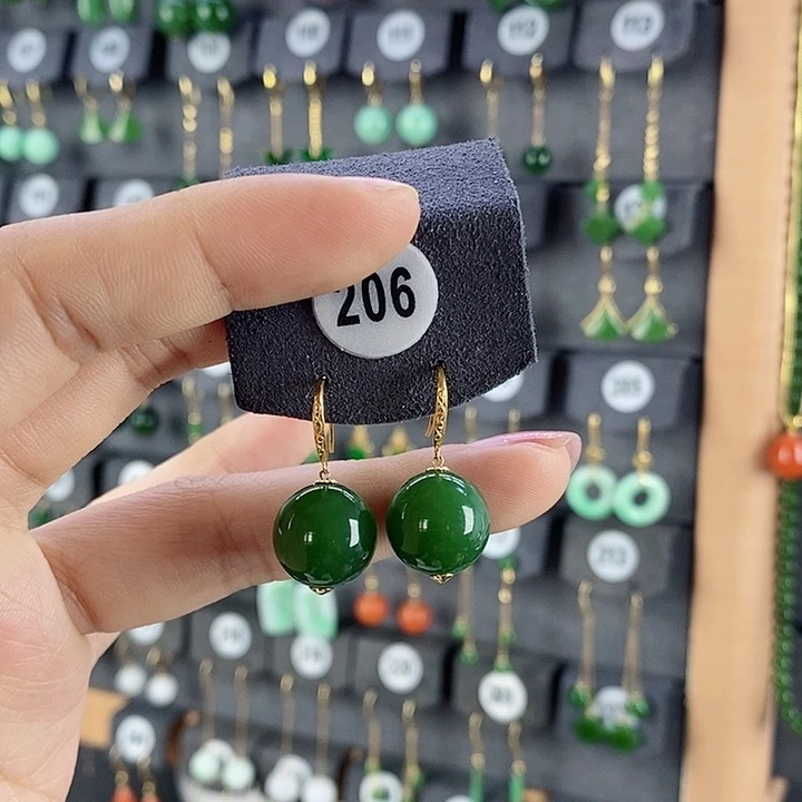 和田玉耳饰18K金镶嵌