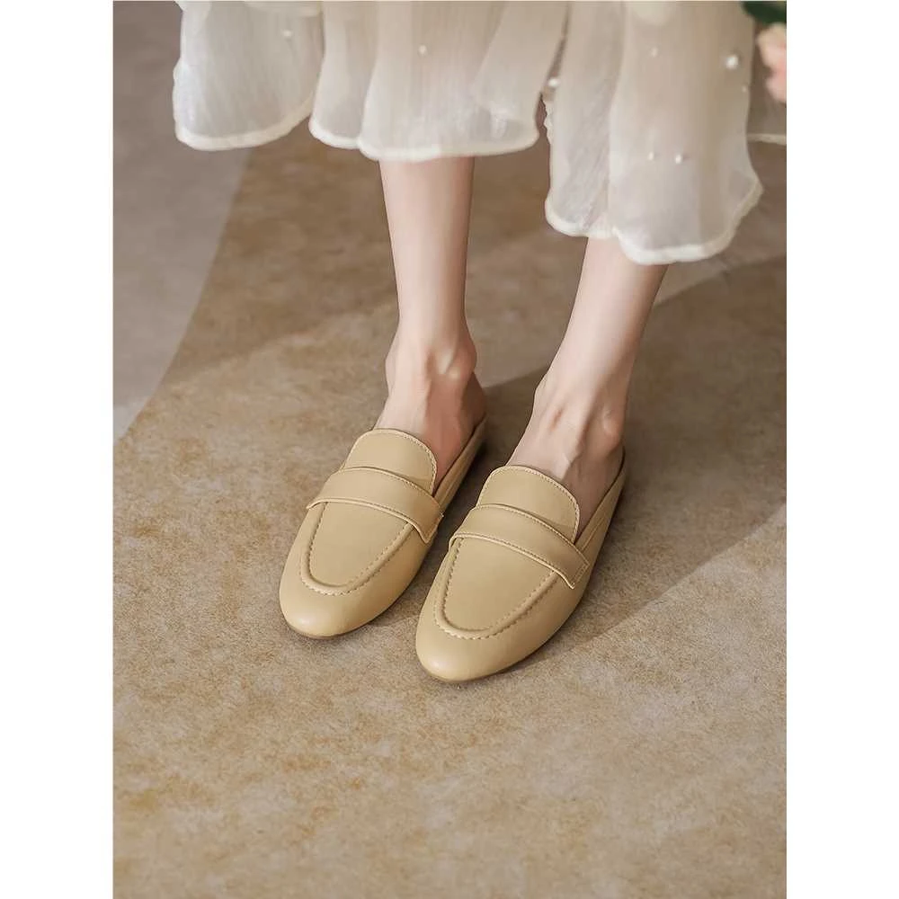 真皮包头半拖鞋平底2025夏季新款百搭外穿凉拖时尚懒人穆勒鞋女款