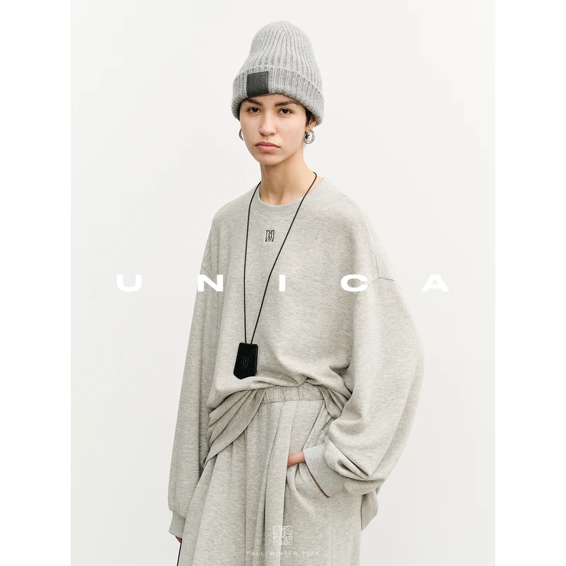 UNICA/松弛ATHFLOW_春日舒适体感慵懒落肩长袖T恤阔腿裤针织套装