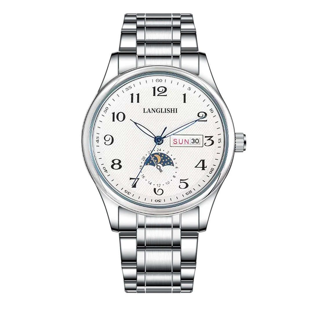 【云仓直发】男士经典气质轻奢百搭月相钢带潮流男款腕表LL005