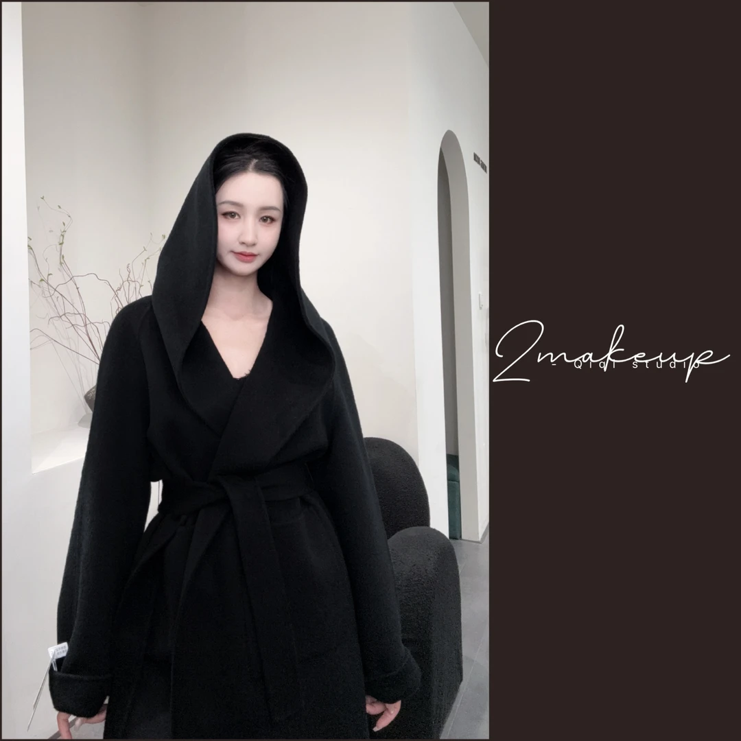 毛呢秋冬韩版新款双面手缝大衣宽松双排扣气质时尚百搭冬季