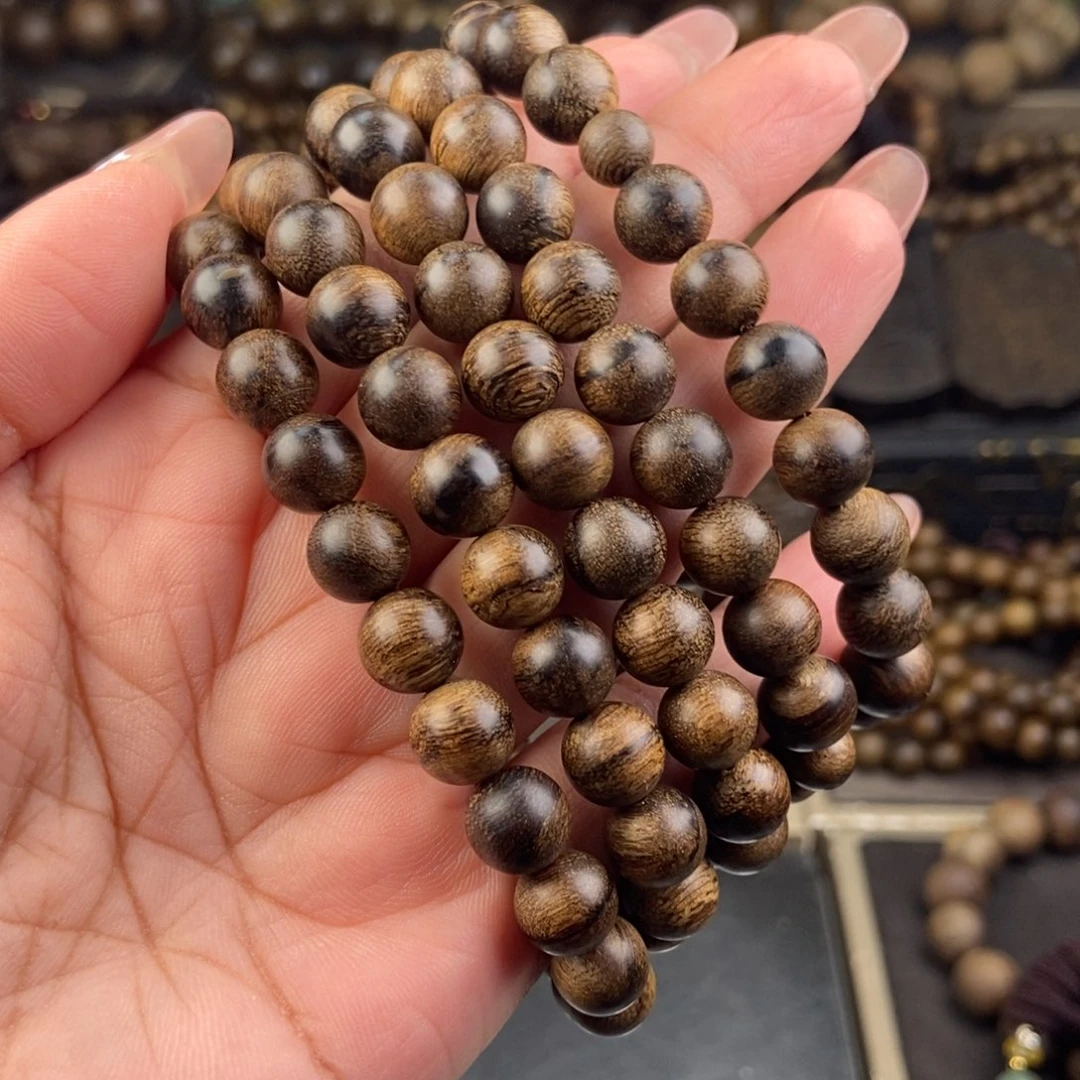 沉香手串苍**笑越南芽庄白棋留疤虎斑