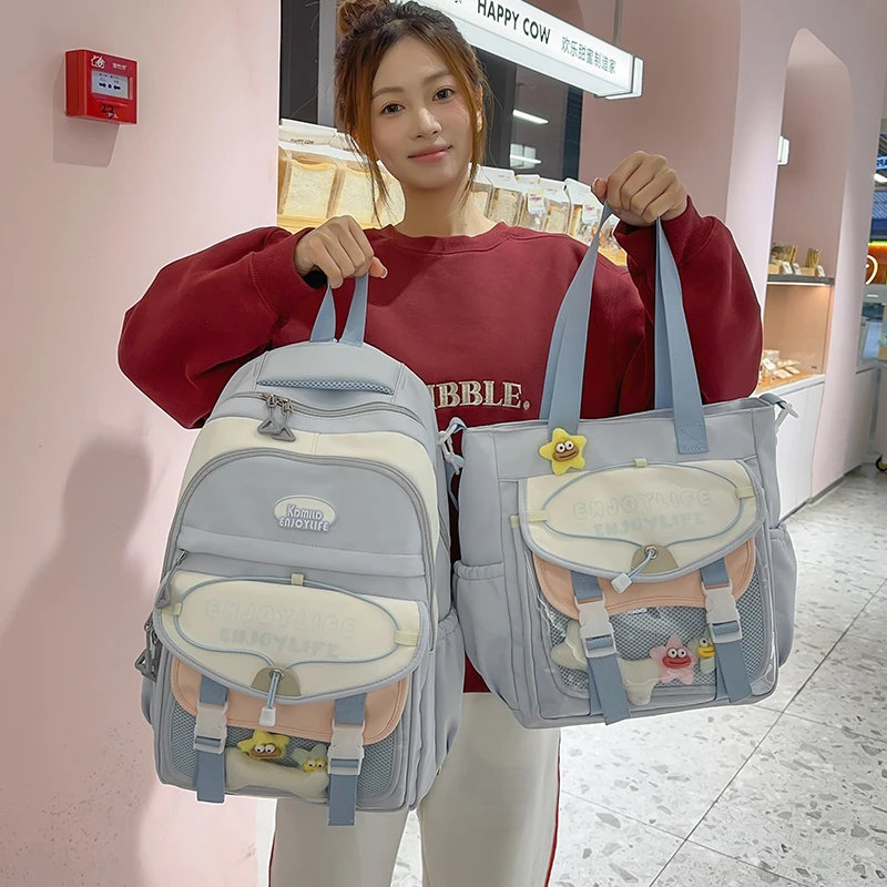 字母韩版拉链双肩学院风女书包双肩包女高中生初中百搭森系