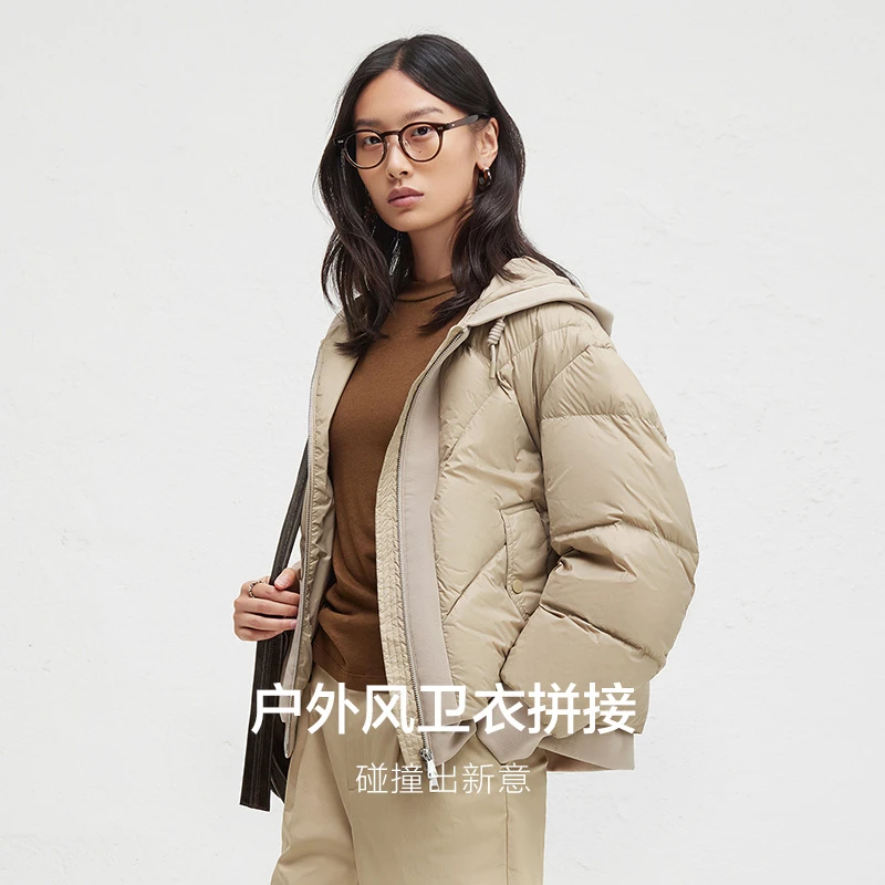 【女装优选WH】播秋90鸭绒绗缝连帽羽绒服女宽松面包服DDR4RD5118