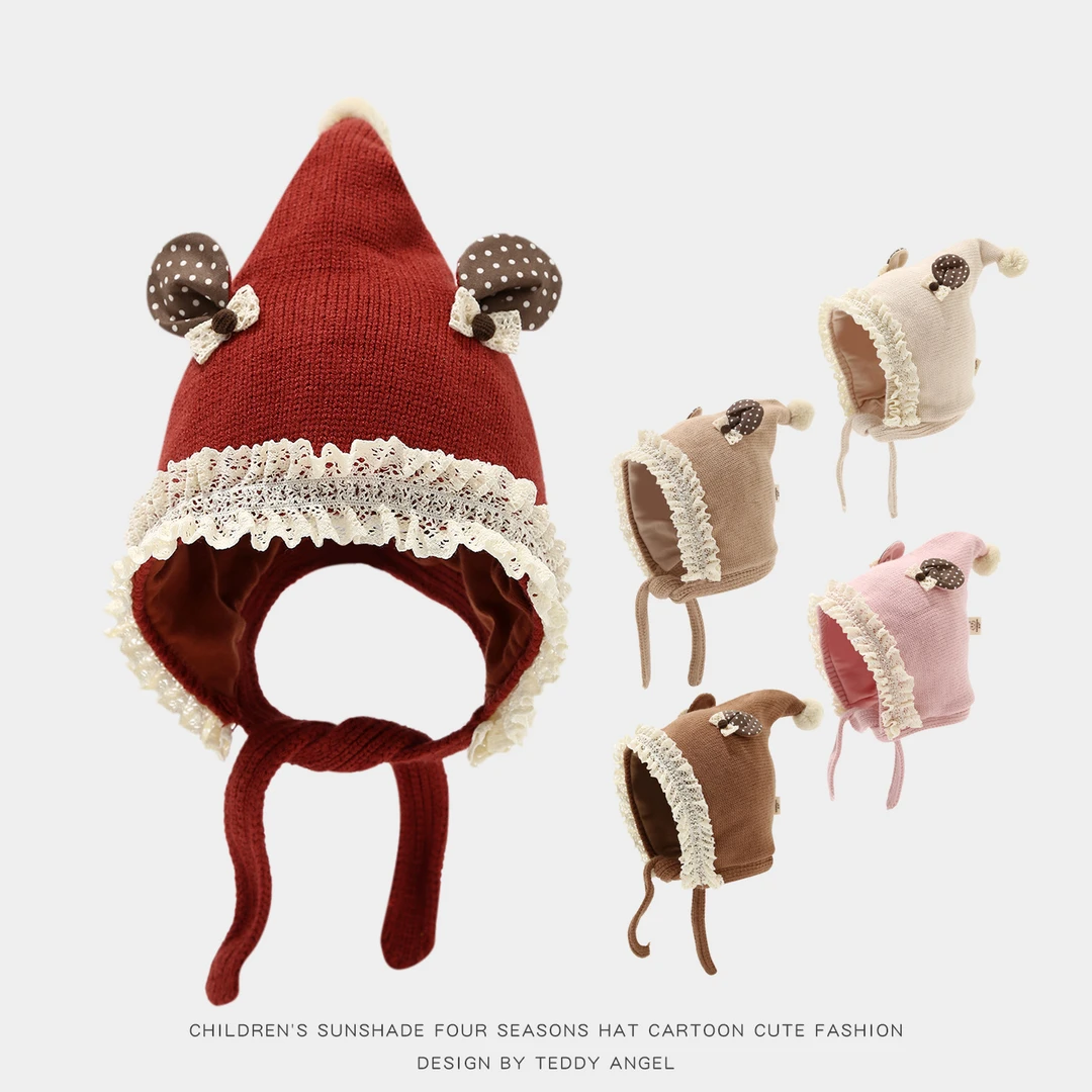 女宝宝帽子秋冬季公主可爱女童护耳帽冬天针织防风保暖婴儿毛线帽