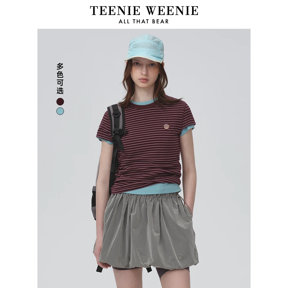 TeenieWeenie小熊T恤25新款简约复古撞色圆领短袖女TTRS256406N时