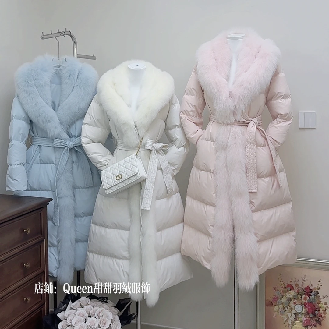 【冰雪女王】新国标90白鸭绒安心绒可溯源狐狸毛领白鸭绒真毛领收腰