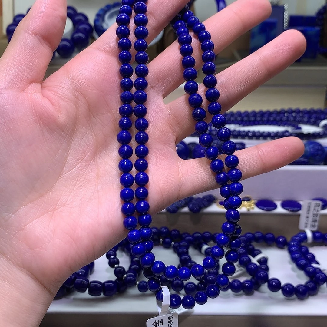 青金石未镶嵌天然原矿108圆珠项链6m +