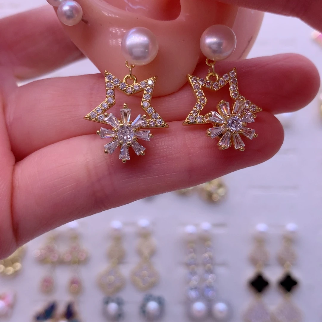 合金淡水珍珠耳饰