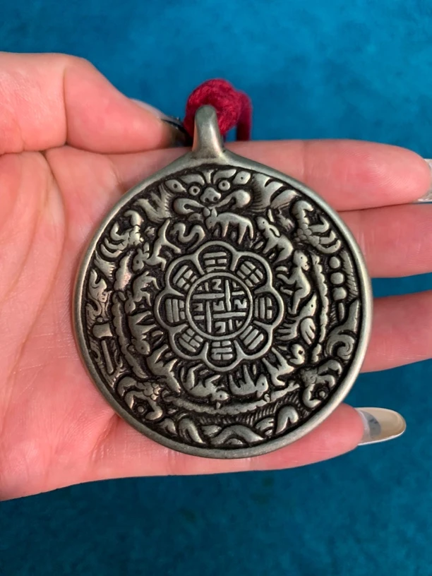 铜吊坠 鳞甲熊 九宫八卦牌民族风雕刻守护神实心复古双面