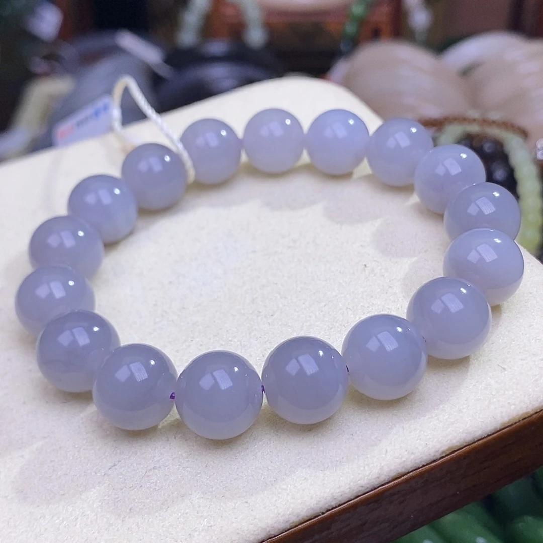 和田玉未镶嵌颈饰冰烟紫老矿料珠串12mm