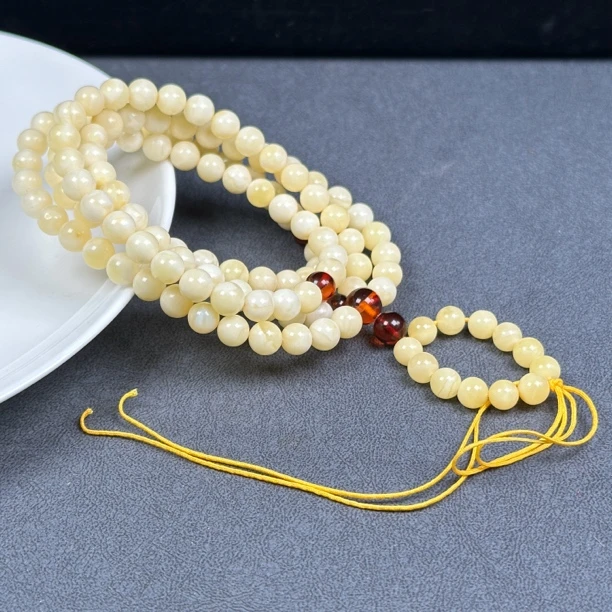 R4146天然蜜蜡圆珠108长链 16克/6+mm 支持鉴定假一罚四