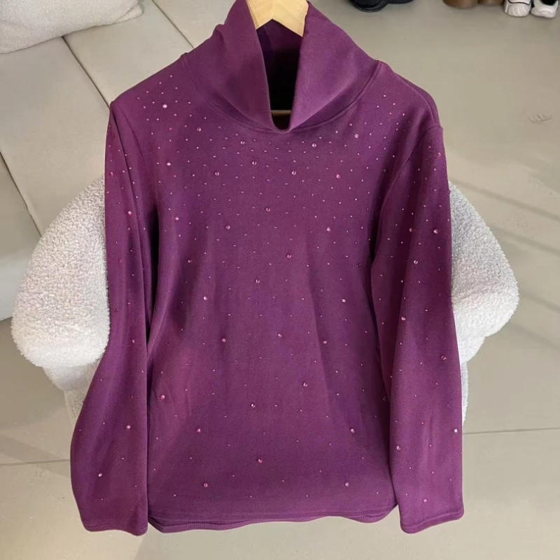 PWD32602【现货上衣】冬季显瘦加绒高领气质大码女装