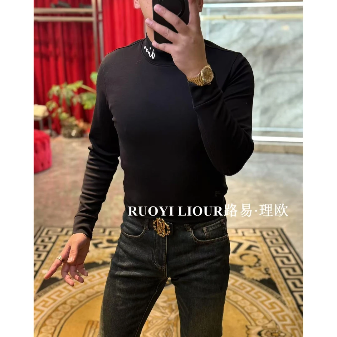 【路易理欧】潮流男欧货街头时尚纯色休闲百搭字母打底衫24523