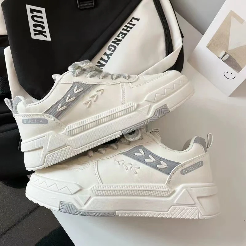 秋冬新款女百搭时尚舒适系带厚底小白鞋板鞋DY001-蓝