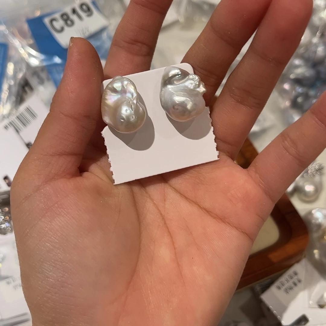 银S925镶嵌淡水珍珠耳饰