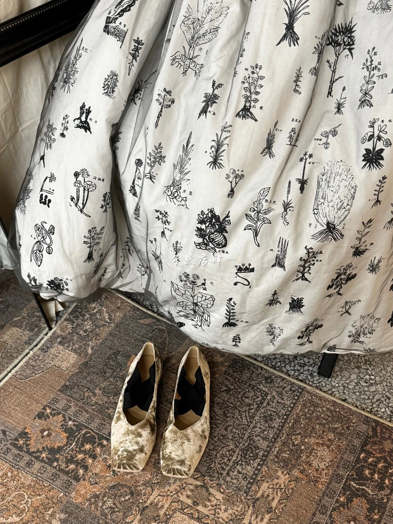 【孑然店肆】uma wang 丝绒金棕色平底芭蕾舞鞋