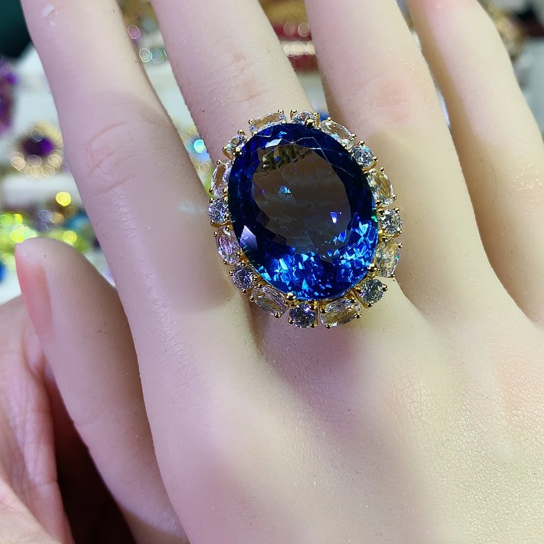 托帕石戒指银S925镶嵌