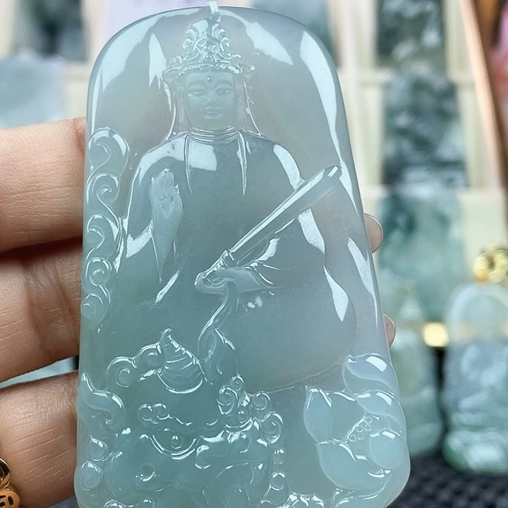 颈饰未镶嵌翡翠浪**羁天然翡翠A货文殊菩萨