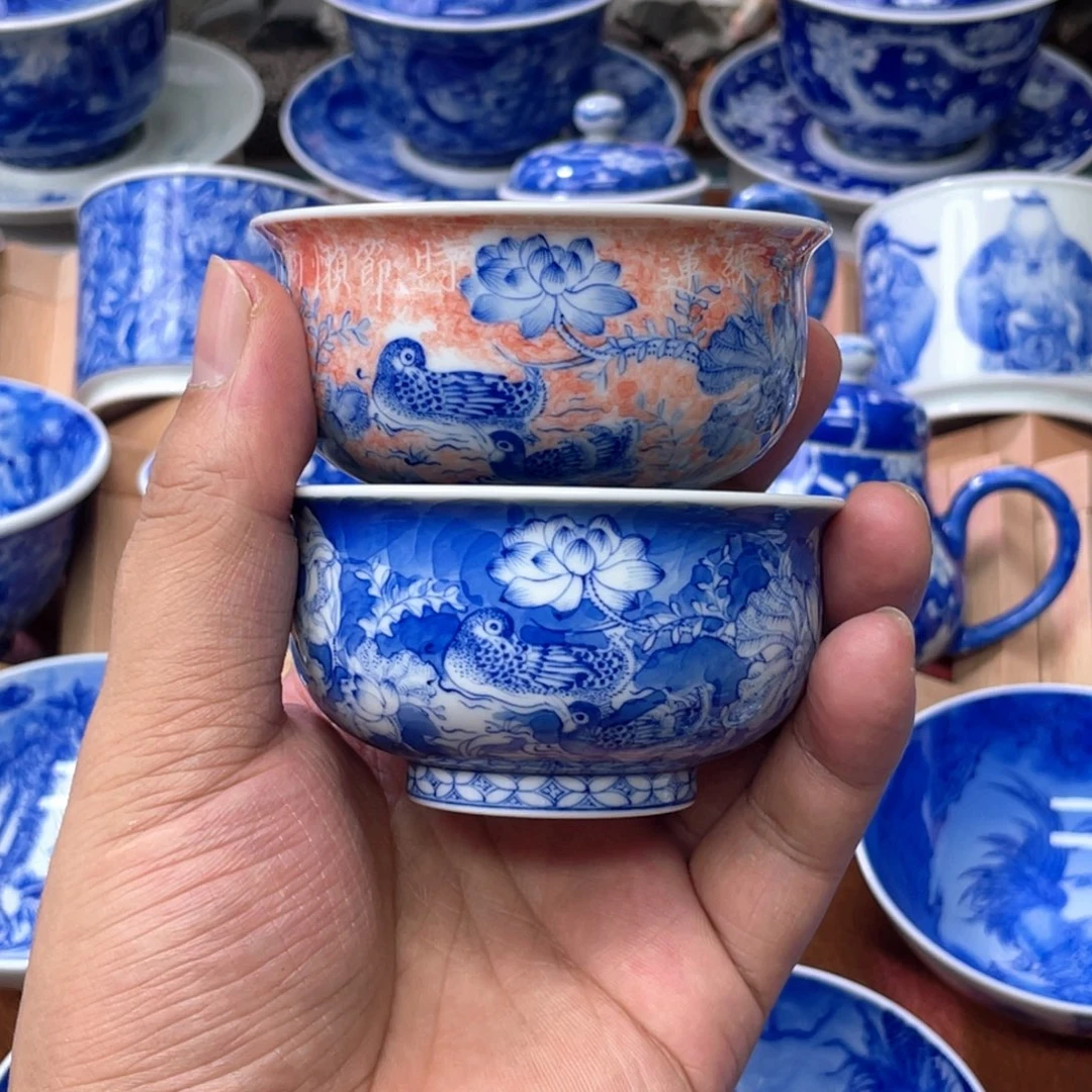 陶月楼 鸳鸯荷花对杯