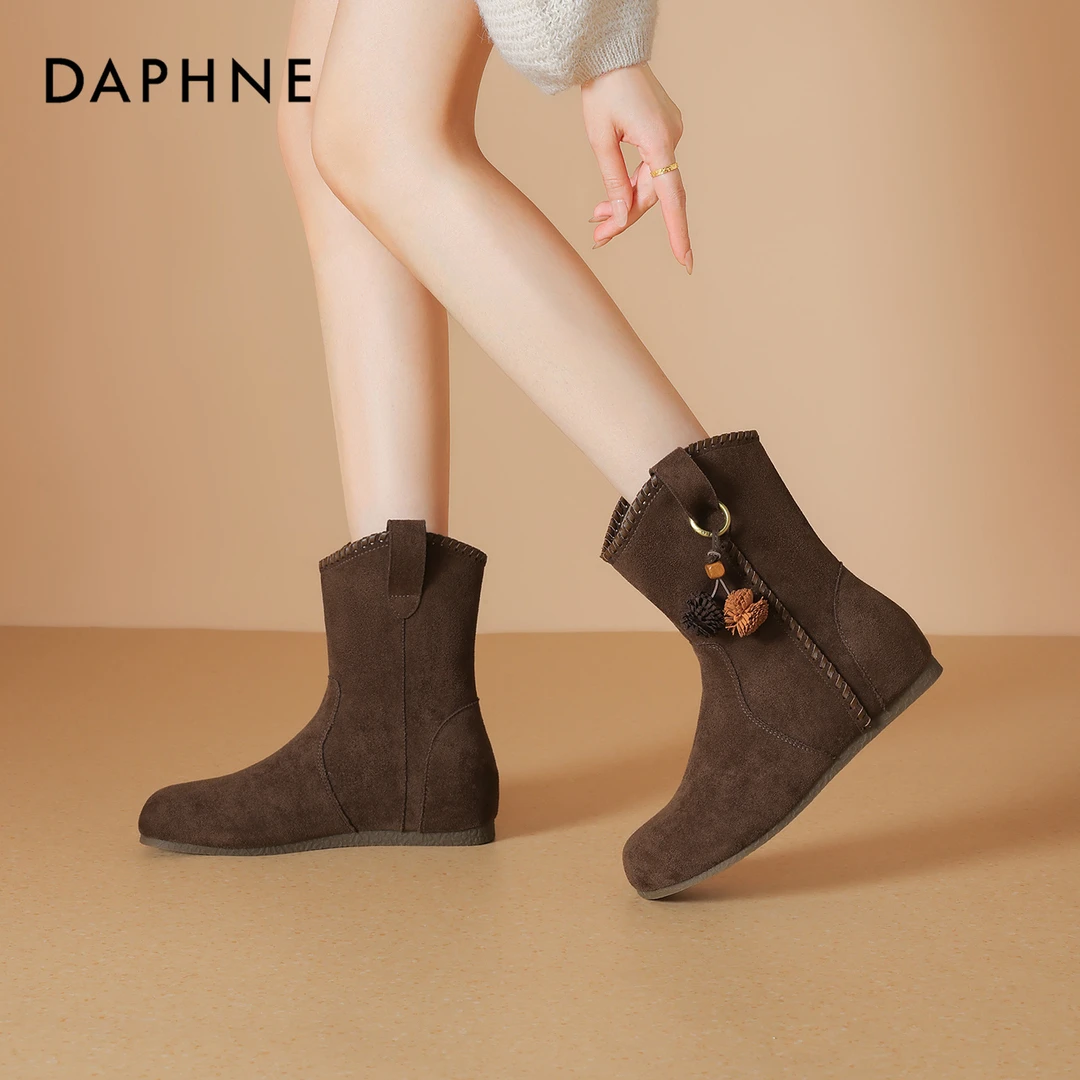 达芙妮内增高勃肯靴女靴2025新款早秋美拉德西部堆堆靴配裙子短靴