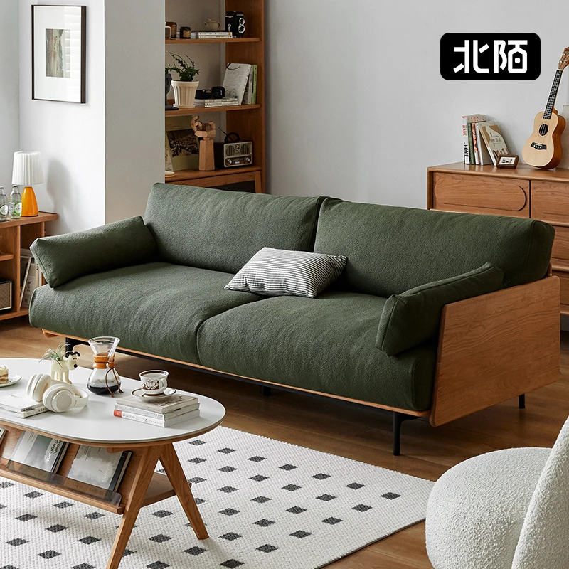 北陌极简家具实木沙发樱桃木客厅布艺日式原木风三人位可拆洗沙发