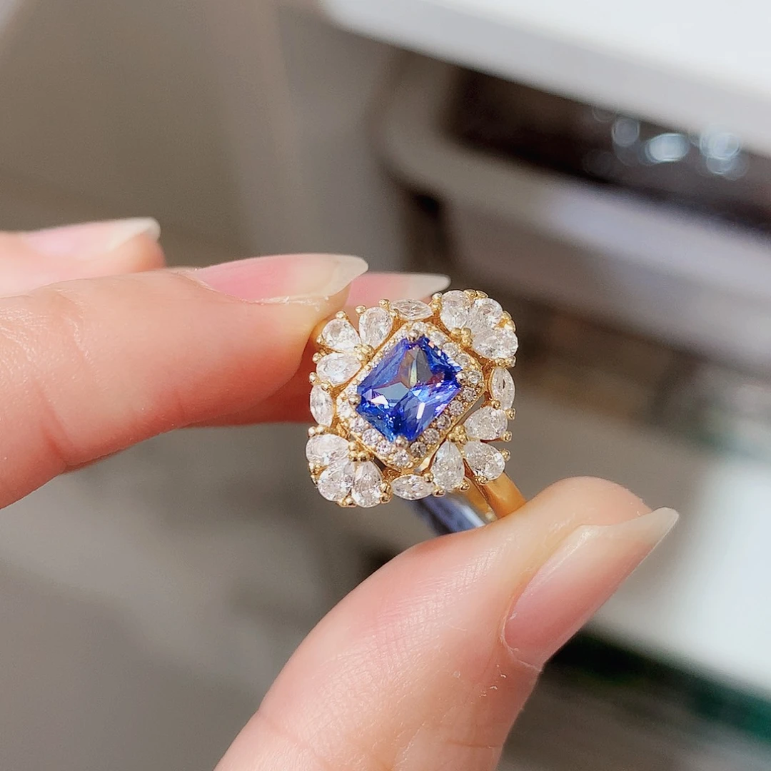 戒指蓝宝石银S925镶嵌