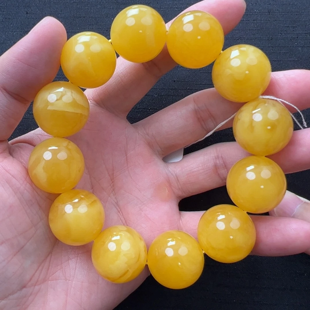 未镶嵌琥珀裸石焦皮橘色同料圆珠手串20+mm