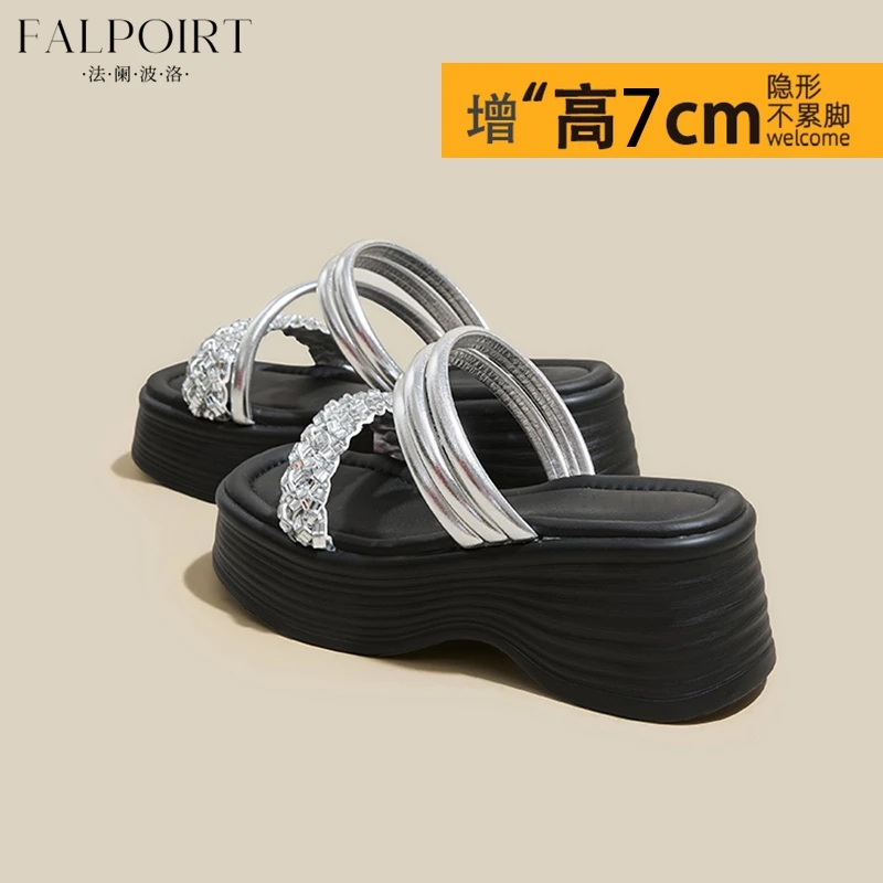 FALPOIRT高级感水钻凉拖鞋女2025夏季新款厚底小个子增高休闲百搭