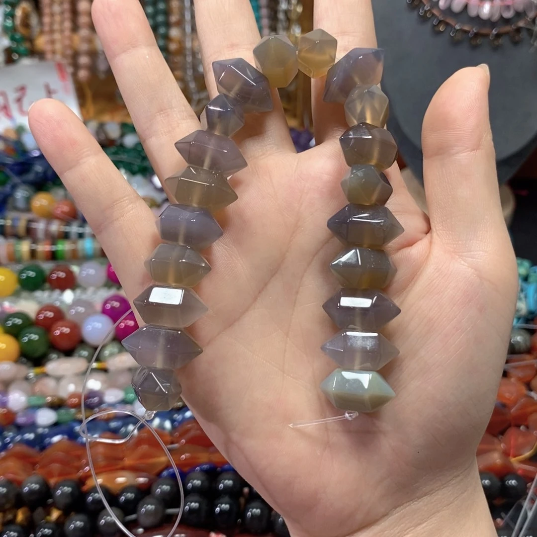 玛瑙/玉髓合金珠宝半成品灰玛瑙双尖一条20颗