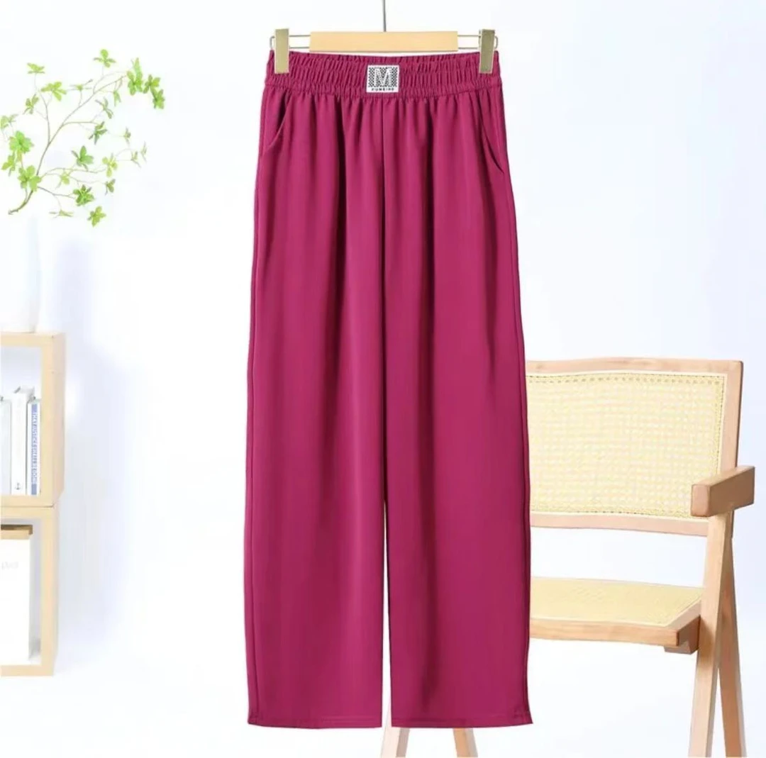 【出口原单】有口袋松紧腰冰感棉中高腰窄版直筒裤